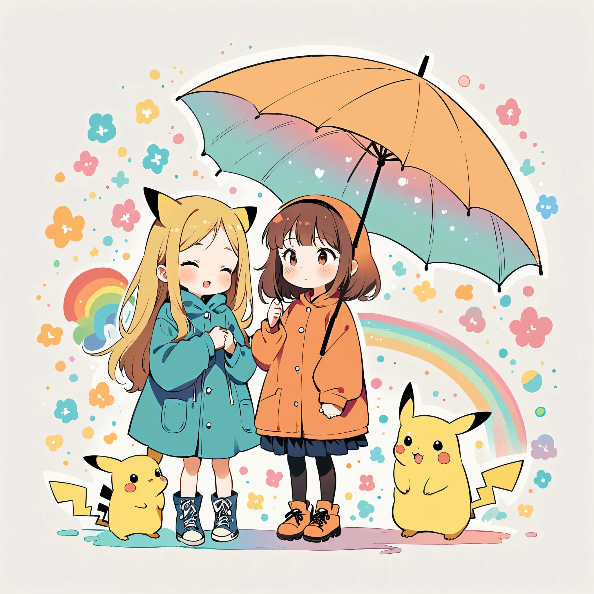 ((anime:1.4,illustration)),(masterpiece, top quality, best quality),(ultra-detailed, absolutely resolution),((16k, high res)), (((Pikachu holding an umbrella in the rain, a rainbow is out, the sky is half sunny and half rainy)) ((cozy lofi illustration:1.4)), ((anime:1.4, illustration)),(masterpiece, top quality, best quality),(ultra-detailed, absolutely resolution),((16k, high res))