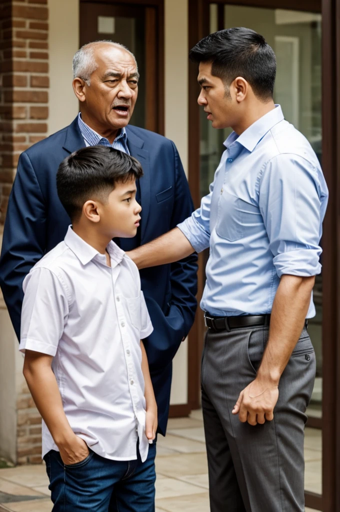 Dad scolding his son