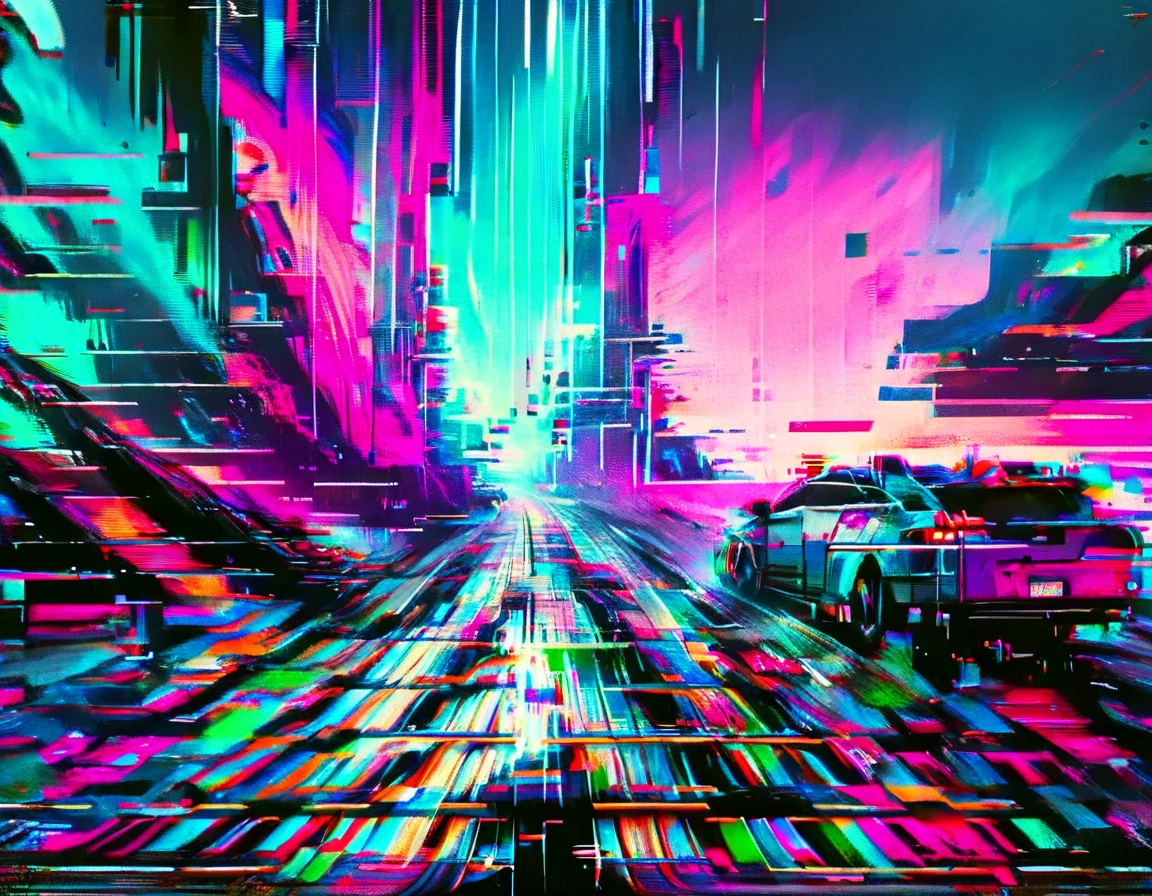 A cyberpunk highway stretches in twists and turns