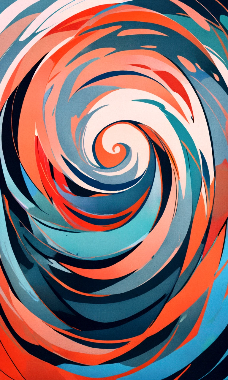 modern abstract painting, grey, blue, salmon color, Round asymmetrical abstract graphics, harmonious colors, major, high quality, Brushstrokes, balanced composition