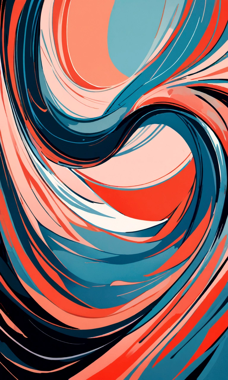 modern abstract painting, grey, blue, salmon color, Round asymmetrical abstract graphics, harmonious colors, major, high quality, Brushstrokes, balanced composition