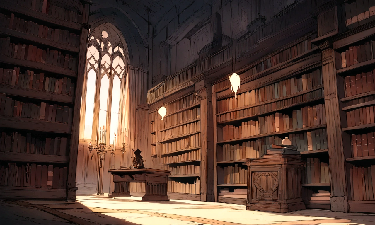 ((((masterpiece, Highest quality, High resolution)))), High detail, manga，anime，Illustration Style，Topic Prompts "A room with a desk and bookshelf,Cursed Sword,Sinister Sword, Sword on the table, background, library background, Ancient library, Standing in a magical library, Dusty library, Ruina concept art library, In a dark library, library, Adding context = Magical library" possible: "Surrounded by ancient documents and dusty volumes. The room exudes mystery and charm., Soft light coming through stained glass windows. Fascinated by the vast amount of knowledge. The library is reminiscent of an alchemist's sanctum, Full of ancient manuscripts, Potion Ingredients, Alchemy Equipment. A bookshelf filled with leather-bound books, The worn spine speaks of the wisdom of the years. The walls are decorated with intricate tapestries. The atmosphere was solemn and solemn., It&#39;s as if time itself is holding its breath within the walls.. Extremely detailed down to the last detail, Realistic quality, Capture the texture of the weathered page and the flickering flame of a candle. The overall color palette is rich and warm., Deep reddish, Arcee Brown, Golden decoration. The lighting casts a gentle shadow, 部屋の複雑さを明らかにする このmasterpieceは、It takes the audience into a realm of magic and knowledge., inviting them to delve into the secrets that lie within the boundless shelves of the library."