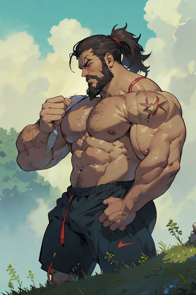 bodybuilding physique, A muscular man with a strong build.. He has a well-defined jaw and a serious expression.. His skin is clear, and he has a short beard. Football, american football clothing, rugby, Football player