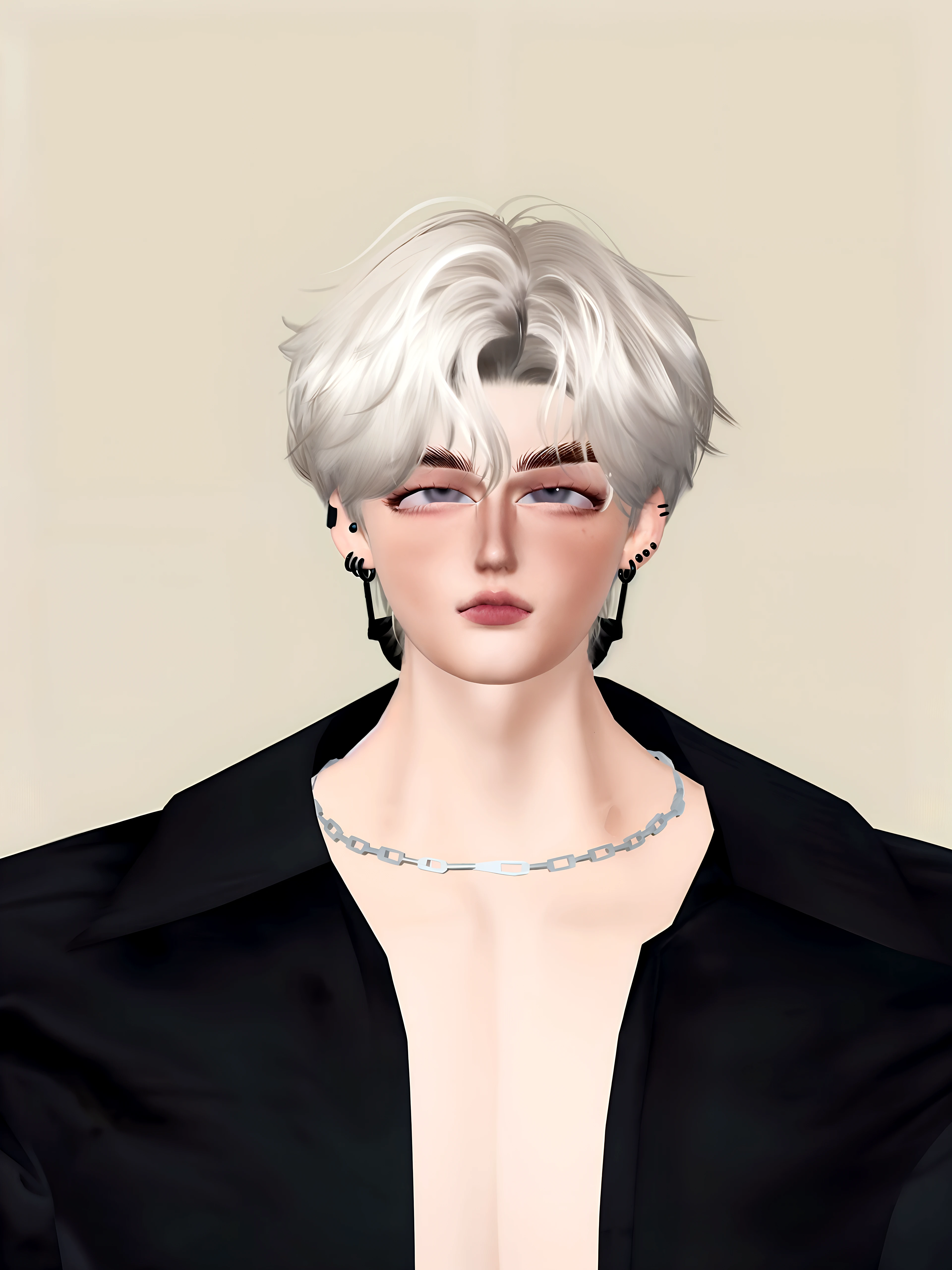 (masterpiece:1.2, best quality), (1man, solo, upper body:1.2),flat face,Hair: buzz cut, Clothing: oversized, distressed denim jacket with patches and pins, paired with black skinny jeans and combat boots, Hanging out in an underground music venue or street art exhibit