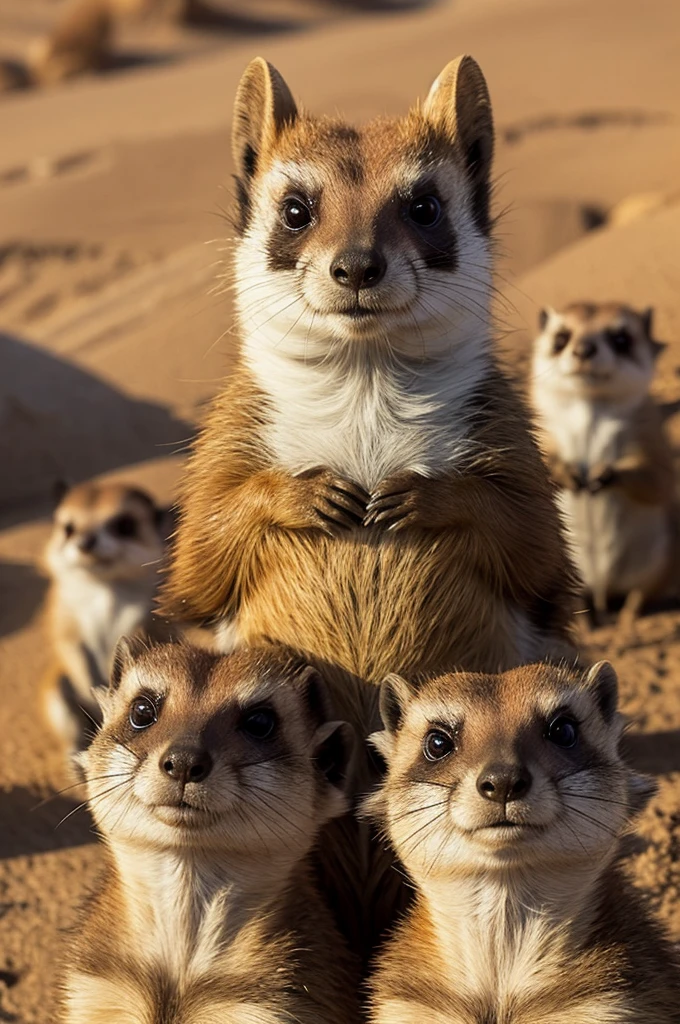 A meerkat family huddling together, showcasing their unity