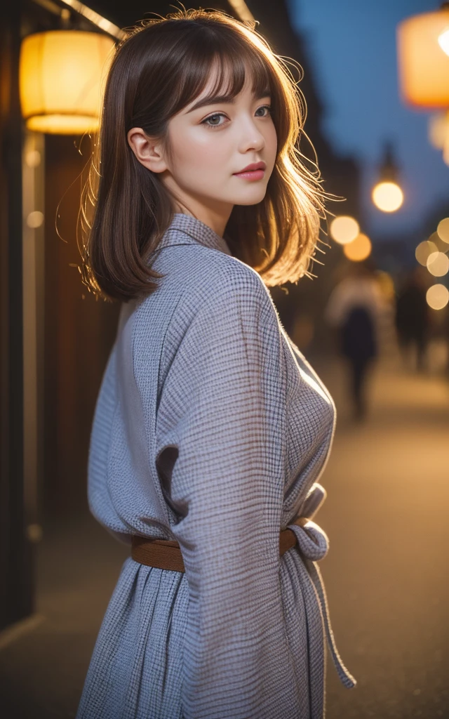 ((top-quality、8K、masuter piece:1.3))、Cinematic tones、Wide View、PM7:00、24-year-old beauty in yukata:1.20、Alley lined with lanterns、(Highlight Haircuts)、(((Back lighting)))、Influencer、Bustling street、full body Esbian、1 girl、Hungarian、teapot、shinny detailed skin、hyperdetailed face、A detailed eye、double eyelid、full body Esbian、Brown hair、