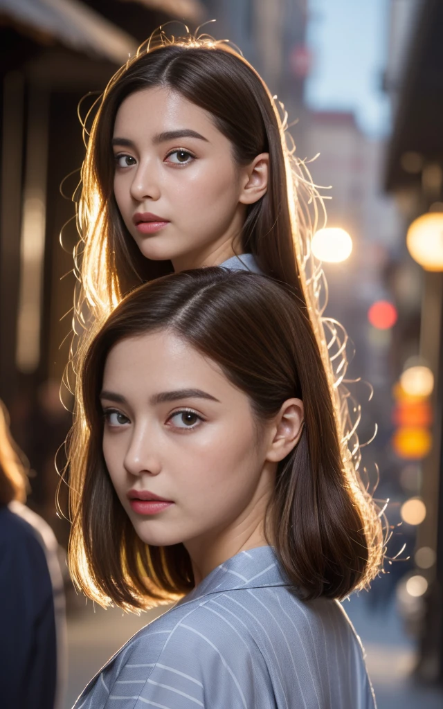 ((top-quality、8K、masuter piece:1.3))、Cinematic tones、Wide View、PM7:00、24-year-old beauty in yukata:1.20、Alley lined with lanterns、(Highlight Haircuts)、(((Back lighting)))、Influencer、Bustling street、full body Esbian、1 girl、Hungarian、teapot、shinny detailed skin、hyperdetailed face、A detailed eye、double eyelid、full body Esbian、Brown hair、