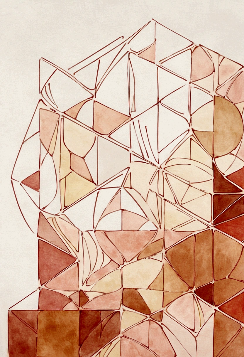 White Space,Geometric minimalist painting in the style of organic forms, printmaking, drawing lines, Warm colors, natural fiber, Low Detail