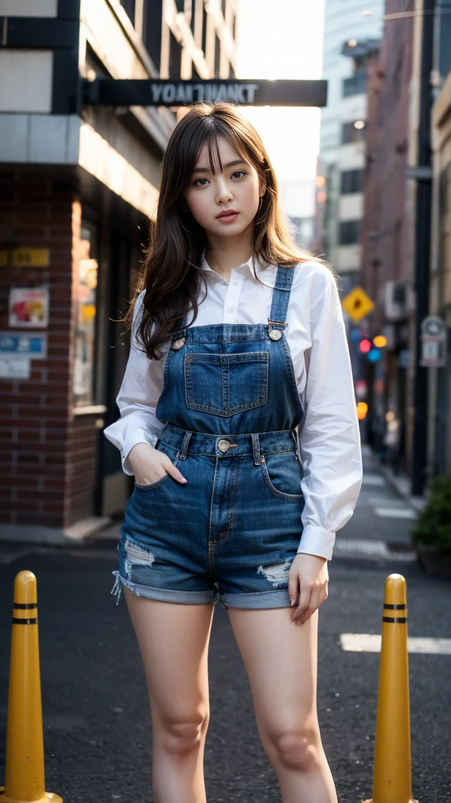 Photorealistic、Real Detail、、Overalls、Cute Woman、Pit crew、long hair、car、smile、Racing Car、Kyoto、