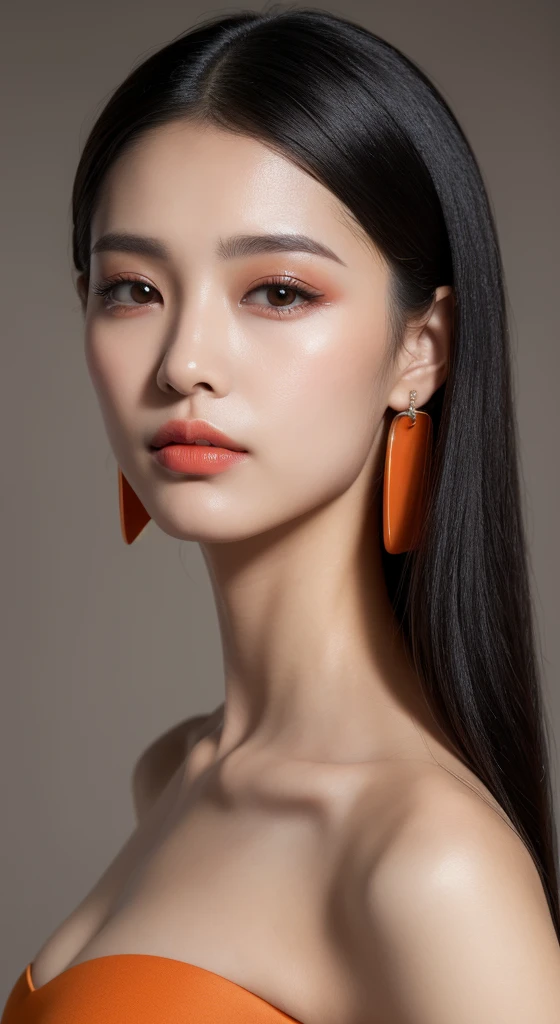 ((best quality, 8k, masterpiece :1.3)), sharp focus :1.2, Chinese artist. Zhang Xinyu. ((Zhang Xinyu. 24 years old)) Body. thin. Slim. charming. ((Face with makeup. dark orange lipstick)) long thin straight black hair long

Strapless Tube Mini Dress)) And show your ears. in front of camera. ear texture. Ear hole detail. actual. Close-up of the ears. at close range. Shot from the side_ Mix 4, 20 days, alone, photorealistic:1.37