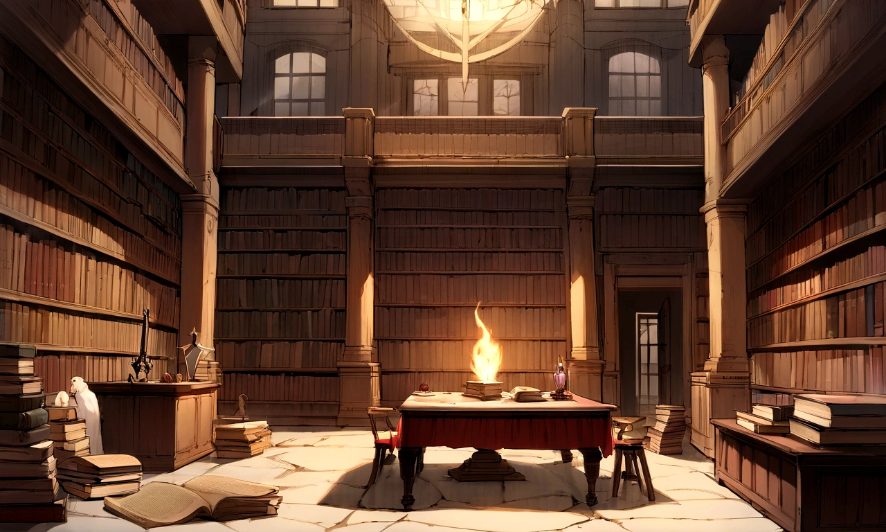 ((((masterpiece, Highest quality, High resolution)))), High detail, manga,anime,Illustration Style,Topic Prompts "The Sword Laid, Sword in the center,Luxurious sword, A room with a desk and bookshelf,Cursed Sword,Sinister Sword, Sword on the table, background, library background, Ancient library, Standing in a magical library, Dusty library, Ruina concept art library, In a dark library, library, Adding context = "The Sword Laid,Cursed Sword,Sinister Sword,Luxurious sword, Sword on the table, Magical library" possible: "The Sword Laid,Sword on the table, Surrounded by ancient documents and dusty volumes. The room exudes mystery and charm., Soft light coming through stained glass windows. Fascinated by the vast amount of knowledge. The library is reminiscent of an alchemist's sanctum, Full of ancient manuscripts, Potion Ingredients, Alchemy Equipment. A bookshelf filled with leather-bound books, The worn spine speaks of the wisdom of the years. The walls are decorated with intricate tapestries. The atmosphere was solemn and solemn., It's as if time itself is holding its breath within the walls.. Extremely detailed down to the last detail, Realistic quality, Capture the texture of the weathered page and the flickering flame of a candle. The overall color palette is rich and warm., Deep reddish, Arcee Brown, Golden decoration. The lighting casts a gentle shadow, 部屋の複雑さを明らかにする このmasterpieceは、It takes the audience into a realm of magic and knowledge., inviting them to delve into the secrets that lie within the boundless shelves of the library."