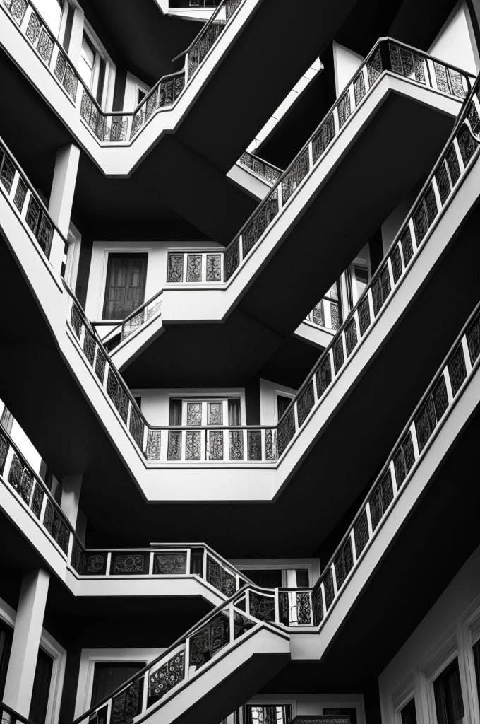 An artistic black and white composition inspired by the works of Mc Escher