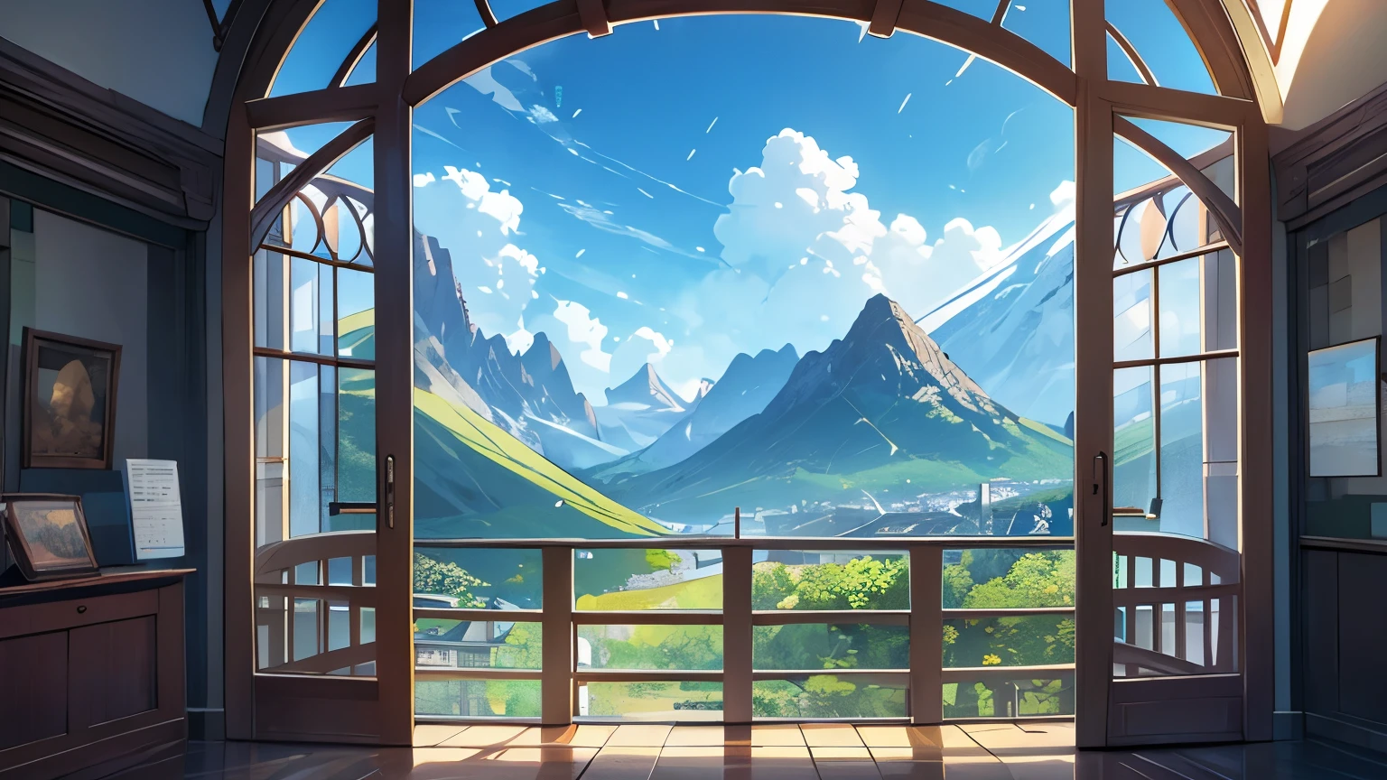 Inside the museum, towering over the mountains