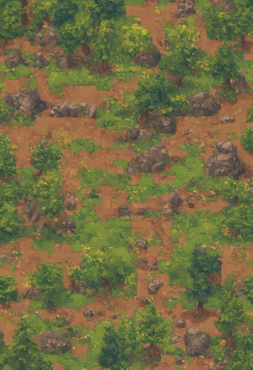 retro video game style,pixelated graphics,vibrant colors,8-bit characters,blocky shapes,sharp lines,detailed shading,classic gaming vibe,nostalgic atmosphere,classic arcade games,masterpiece:1.2,ultra-detailed,illustration style, 2d texture, clay texture, stone texture, 4 k seamless mud texture, video game texture, dirt texture, tileset, game tiles, clay material, flat texture, grass, trees, rock texture, rocky ground, forest, topdown view, game texture, game art, ground very detailed, dirt, floor texture, tileable texture, flowers, bushes, shrubs, intricate ground stone, top down view, 3/4th perspective