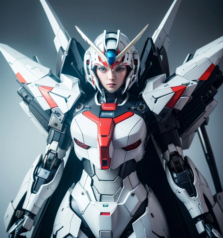 Textured skin, Super Detail, Attention to detail, high quality,high quality, High resolution, 1080p, hard disk, beautiful,(Gundam Aerial),(Mercury Witch),Beautiful cyborg woman,Mecha Cyborg Girl,battle mode,Girl with a mechanical body,She wears a futuristic Gundam mecha,Full Body Shot