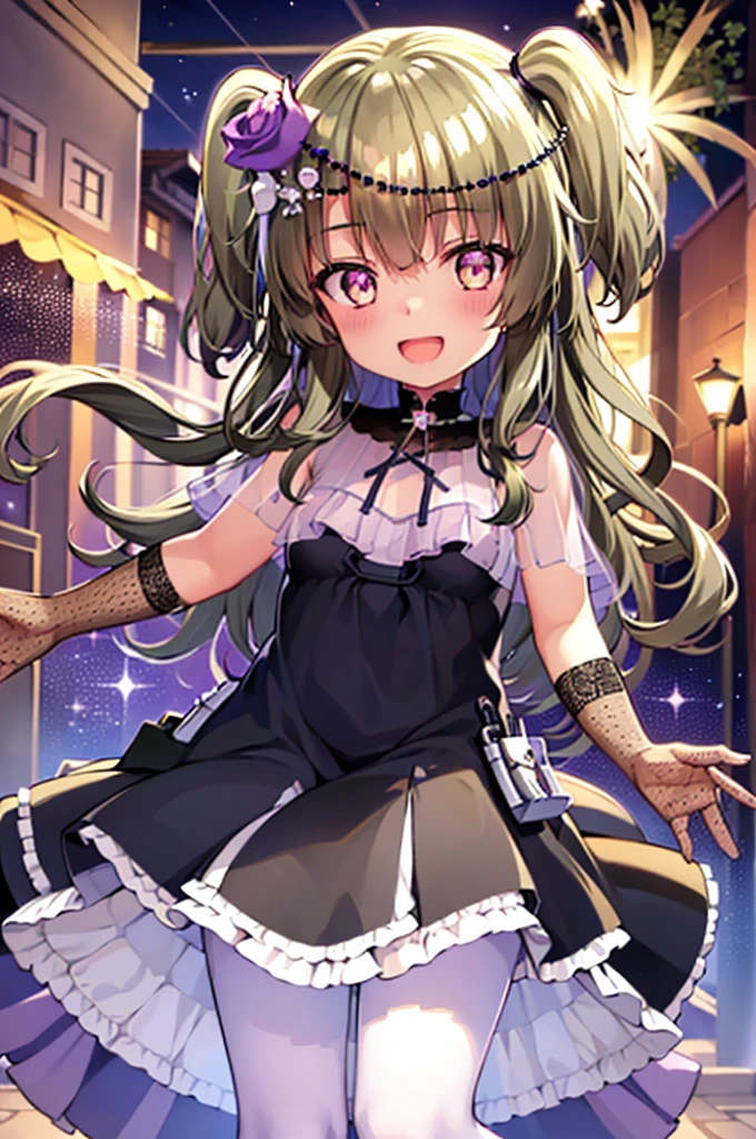 Himari Meimei, masterpiece, Voluptuous thighs, petit body, little young girl, flat chest, {1 Girl}, Cute and erotic smile, Highly detailed sparkling purple eyes, In summer beach,  困り眉, open legs, legs up, silver grey hair, lying on beach bed, completely nude, no clothes, showing off crotch