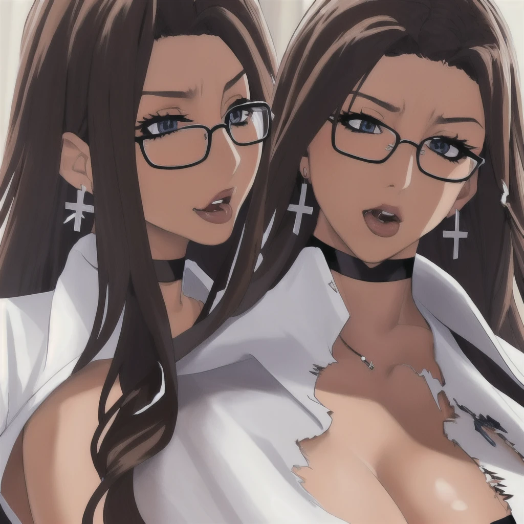 (masterpiece),(Highest quality),(Ultra-high resolution),(8K resolution),(Realistic),(Super detailed),(Sharp focus),(RAW Photos),
One girl,Good move,(Long Hair),(Wavy Hair),(Hair on one eye),Glasses,(choker),(Cross Necklace),(Earrings),(Sapphire Eyes),(nearly torn white shirt:1.6),(Ahegao),(blush:0.5),