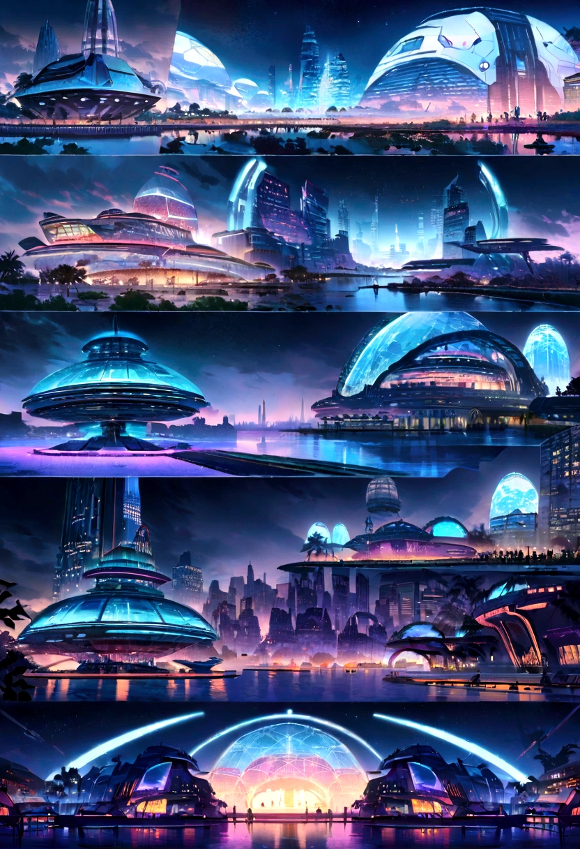 Future city at night with futuristic train and futuristic buildings, Futuristic concept art, A futuristic city in another world, Fantasy sci-fi city, beautiful City of the Future, futuristic utopian city, Concept art 8k resolution, Concept art 8K resolution, City of the Future, Futuristic spaceport, Concept art 8k, Science Fiction Hollywood Concept Art