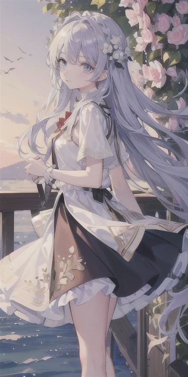 ((best quality, 8K, masterpiece: 1.3)), 1 Girl, My Fair Beauty: 1.3, (Long hair: 1.2), Floral Skirt, Long legs: 1.1, Very delicate face, Beautiful eyes, Double eyelids, outdoor