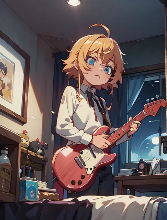 Masterpiece,Best Quality,Guitar Boy,Cozy room,night sky