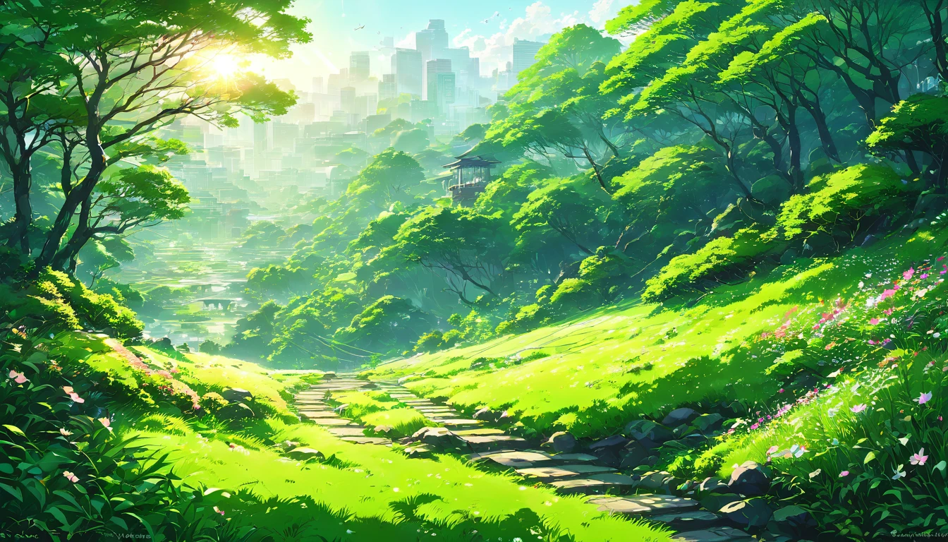 Light color、white、black、green、digital bloom,simple、Stylish、cool 、beautiful Anime Scenery, Landscape painting, Beautiful digital painting, Andreas Rocha, Beautiful artwork illustration, Awesome Wallpapers, Raymond Han, Tall beautiful paintings, Studio Greeble Makoto Shinkai, Beautiful Wallpapers, Anime Scenery