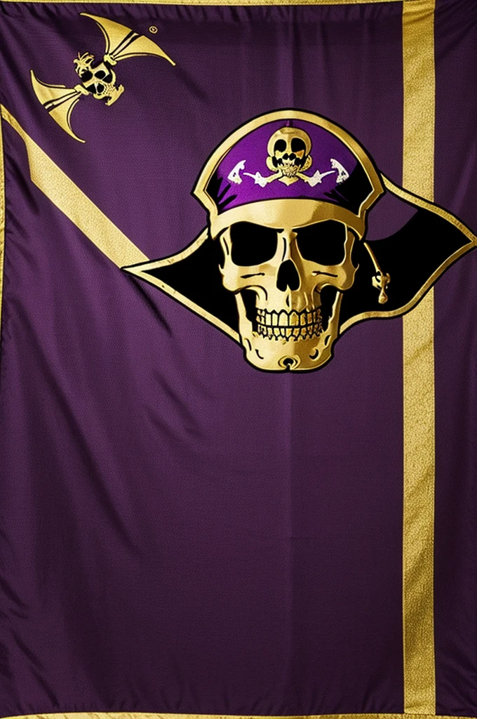 purple pirate flag, gold and black
