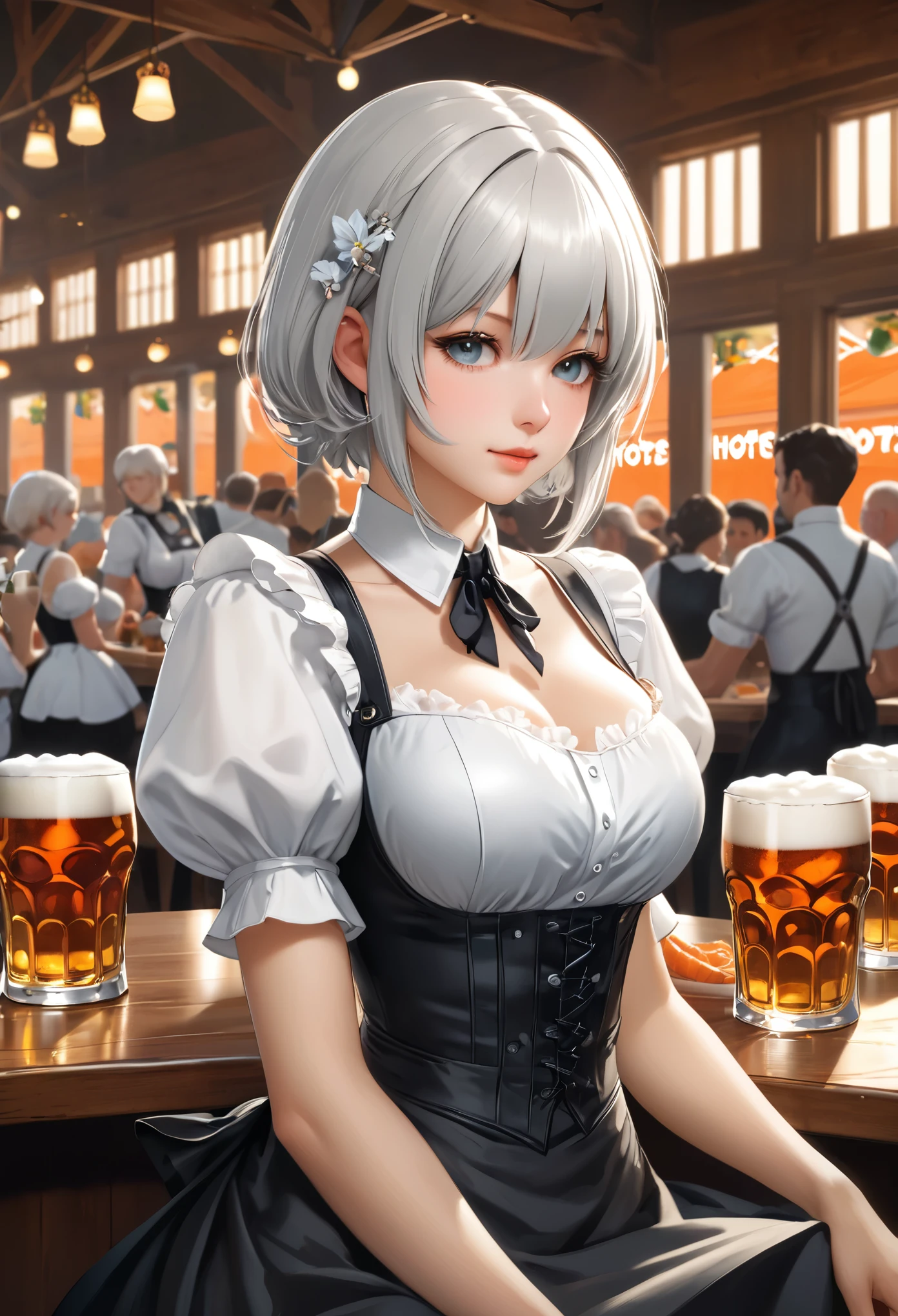 (YoRHa 2B, 2B, One Girl, alone, Big swinging bust:1.3), complicated, elegant, Very detailed, Digital Painting, artステーション, コンセプトart, Smooth, Sharp focus, shape, artジャム、Greg Rutkowski、Alphonse Mucha、William Adolphe Bouguereau、art：Stephanie Law , nature, Full Shot, Symmetric, Greg Rutkowski, Charlie Bowwater, beep, Unreal 5, Surreal, Dynamic Lighting, ファンタジーart, (hooters, Oktoberfest, waitress:1.7),