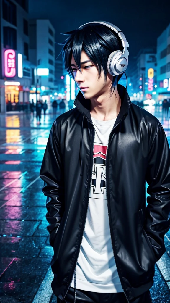 anime guy with headphones and cigarette in the rain, anime boy, young anime man, anime aesthetic, anime vibes, with headphones, anime asthetic, male anime style, nightcore, artwork in the style of guweiz, anime lover, modern anime style, anime wallaper, he has headphones, anime style 4 k, male anime character, as an anime character