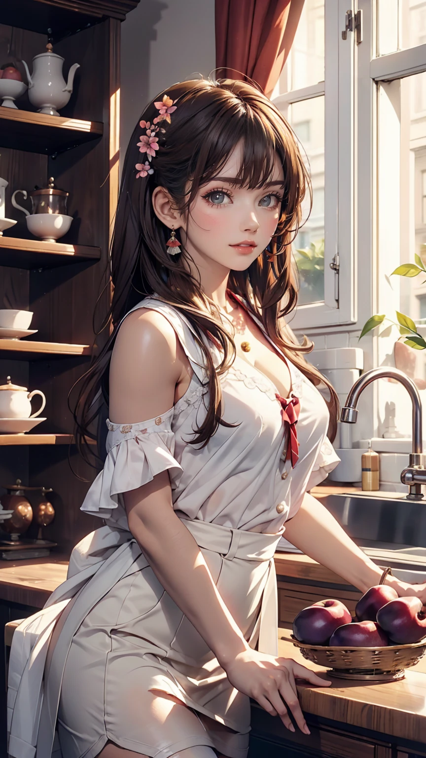 masterpiece, Highest quality,4 Girl,Young girl, plum_Pie&#39;s Eyes, brown, ChoppyBob,enviable _face,Shiny skin,Medium chest,Beautiful leg lines:1.3,Thick thighs, Narrow waist,, Knee socks,tie,((Pencil Skirt)),Red high heels,   pantyhose, , trail_Lined_and_開flower_cherry_flower_wood,,View your viewers,From below,whole body, Legs Up Sex,笑face、Sexy proportions、Sexy