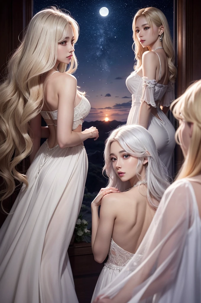 Veelas were women... the most beautiful women. their skin shines like moonlight and their silvery-blond hair fans out behind them without any wind