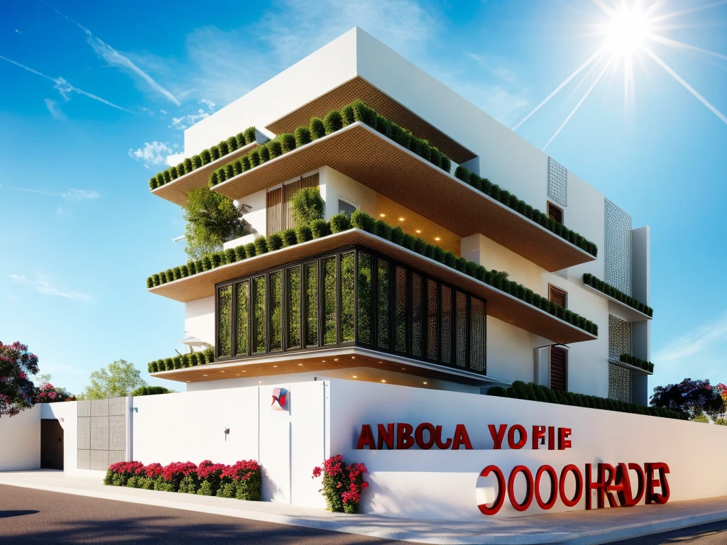The house, The town house is made from white walls, beautyful light, beautyfulday, sunny, Many red bougainvilleas along the road:1.3, lovely youthful feeling :1.2, sunlight at 12 noon, Very beautiful shadows