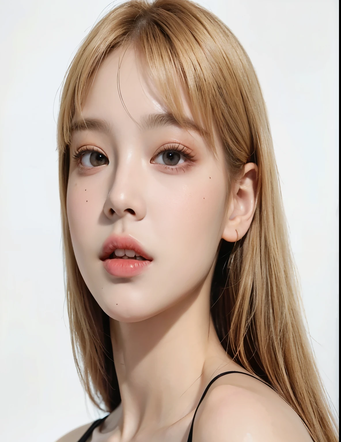 Close-up of a woman with long blonde hair wearing a black top, Larisa Manoval, Seon Yun-ju, portrait of Josh de Blackpink, Blackpink's Roseanne Park, Blackpink's Larisa Manoban, Josh de Blackpink, Please park from the minute, K-Pop Idol Portrait, Heonhwa Choi, Korean idol girl portrait