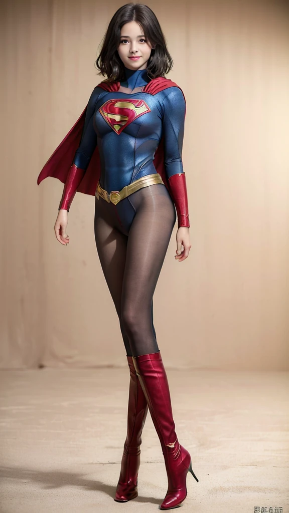 No background、She always has her mouth open、She always has a troubled look on her face、Always close your eyes、(((Beautiful legs in black tights.)))、(((Stretch your legs、expensive、美しいsmileを表現する)))、((((Make the most of your original images)))、(((Supergirl Costume)))、(((Beautiful Short Hair)))、(((smile)))、(((Black tights legs、Wear red boots)))、((Best image quality、8K))、((Highest quality、8K、masterpiece:1.3))、(((Preserve background )))、Sharp focus:1.2、Beautiful woman with perfect figure:1.4、Slim Abs:1.2、Wet body:1.5、Highly detailed face and skin texture、8K