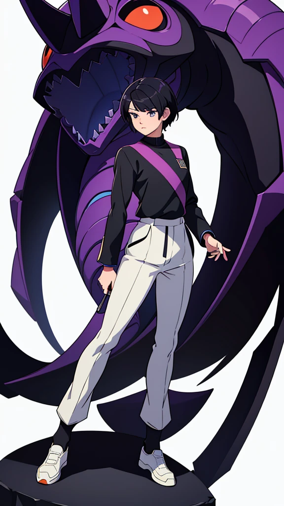 anime, anime style art, masterpiece, best quality, highres, 1 man, Baro Shoei blue lock, scool uniform, natural clothing, black hair, short hair, teenager, colorful hair, light background, full body, teenager, colorful parts, bold, realistic mixing dark lines and loose lines, bold lines, on paper, human man, purple eyes, full body, imposing pose, very tall, stylish outfit, dark theme, standing, male, sharp chin, wide jaw, white background, defined eyes, ultra detail eyes, very muscular ,broad shoulders, big shoulders, black white uniform, front view, standing straight, facing towards, looking straight, looking forward, full face, clean eyes, detailed eyes, hyper realistic eyes, masculine, oval face, calm, humble, man, male, masculine, full body uniform, clear face, detailed face, full body, focused on body, facing forward, looking forward at camera, looking straight, full, body, focus on the full body