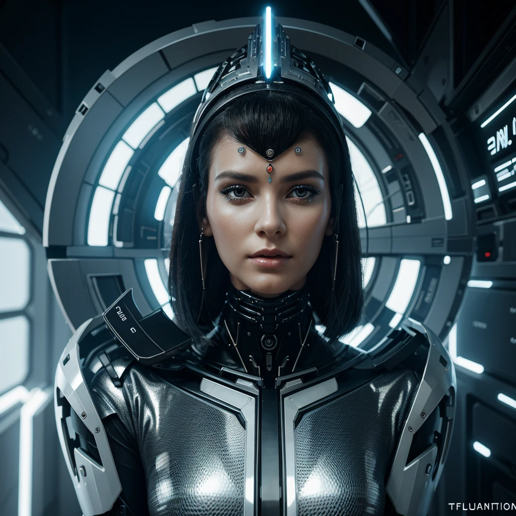 woman in headdress, on the planet, full length, seductive, very detailed visual portrait, symmetry! futuristic робототехник, nice, on another planet, extremely detailed shot of the goddess, beautiful cyborg girl, Jason Angle, keyframe, anthropomorphic _ Humanoid, futuristic, realistic and high quality