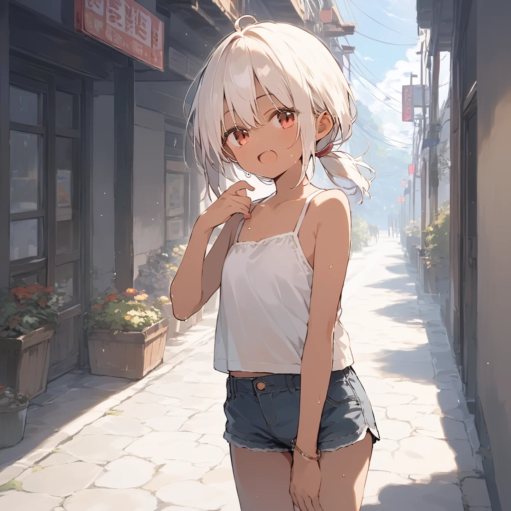 score_9, score_8_up, score_7_up, source_anime, best quality, masterpiece, official art, absurdres, highres, ultra-detailed,waifu2x,Collection: Slice of Life,break,1girl, tomboy, dark-skinned female, short hair, low ponytail, flat chest, beautiful detailed eyes, short shorts, sweat, open mouth, (yawn:0.3), sleepily, outdoors, wind, break,(clear line illustration:1.2),very high resolution, very aesthetic, super detailed skin, Best sexual lighting powered by famous artist, 8k,cute picture,beauty illustration,photoshop_(medium),,(Detailed Lighting),best anime 8k konachan wallpaper, pixiv contest winner,
