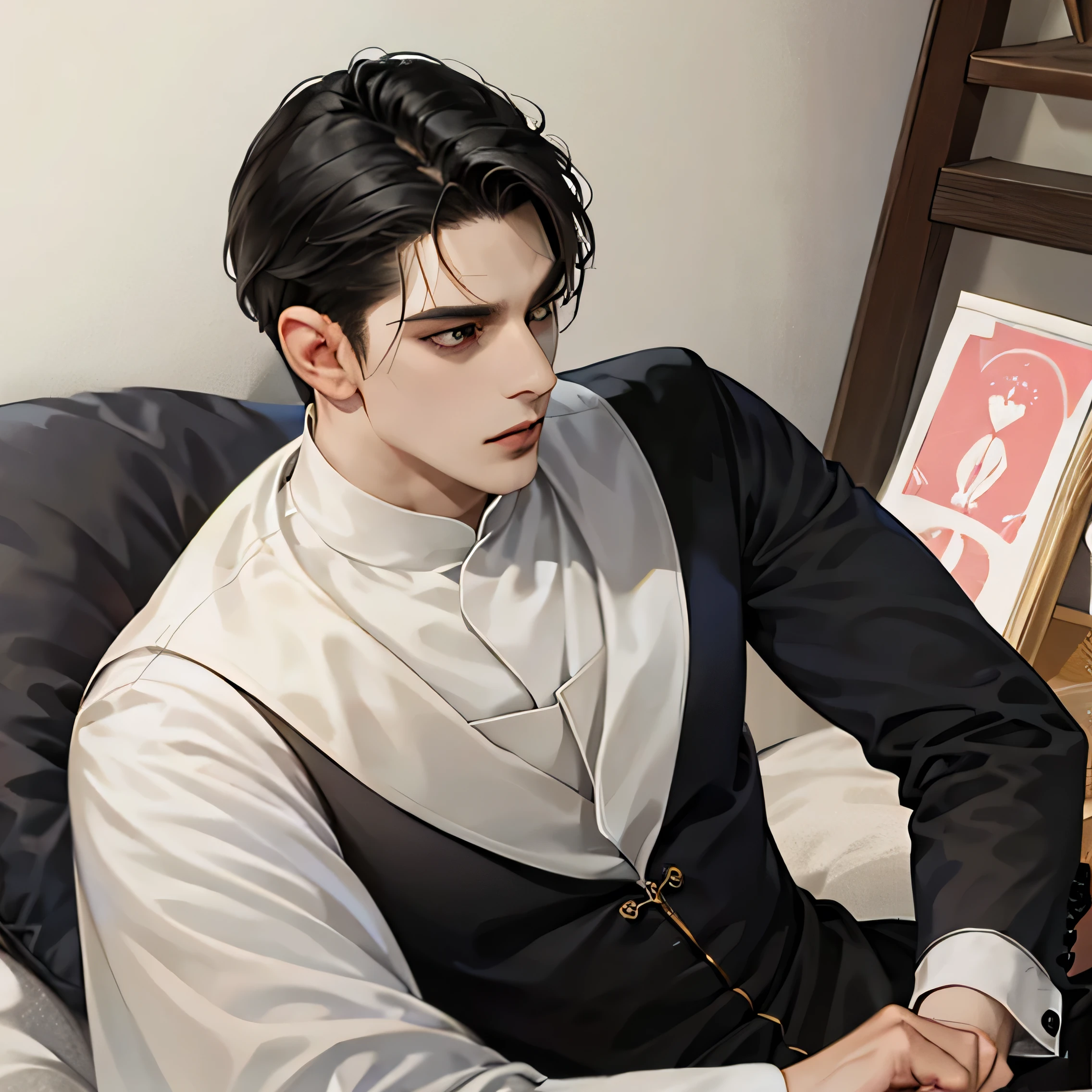 Preety face, Male priest, dark black hair, firm chest