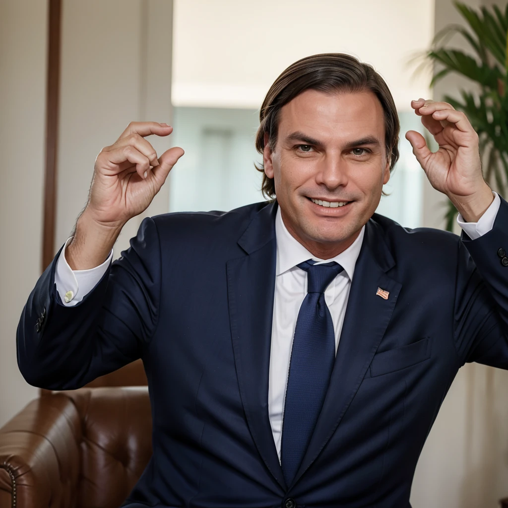 Bolsonaro smiling at the camera in a suit and tie 