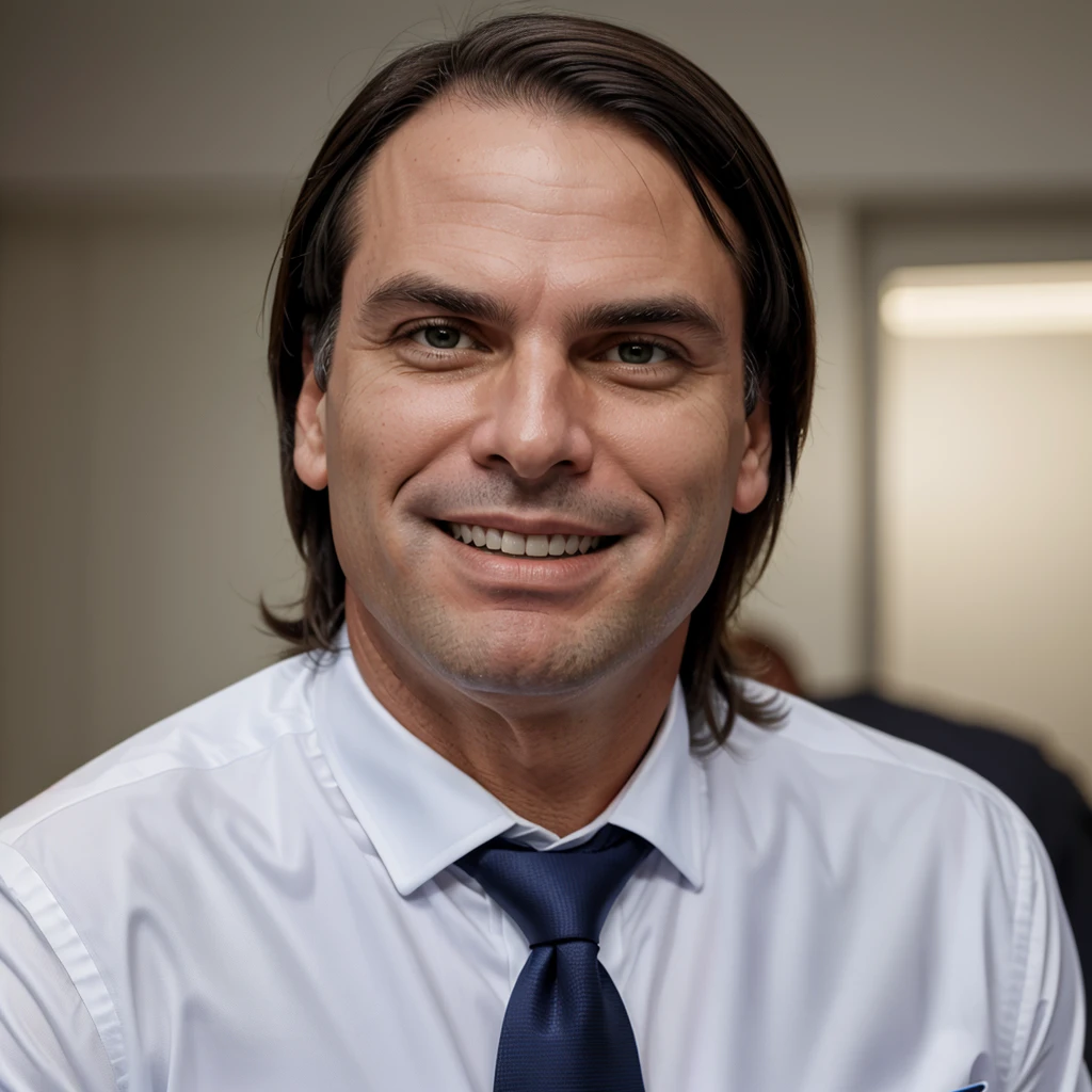 Bolsonaro smiling at the camera in a suit and tie