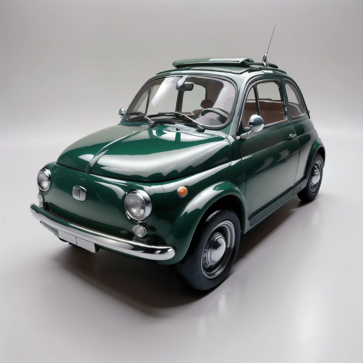 ((masterpiece,Highest quality,Highest quality)),Green Fiat 500 plastic model,Isometric 3D diorama,Matte Paint,Gentle lighting,Showcase