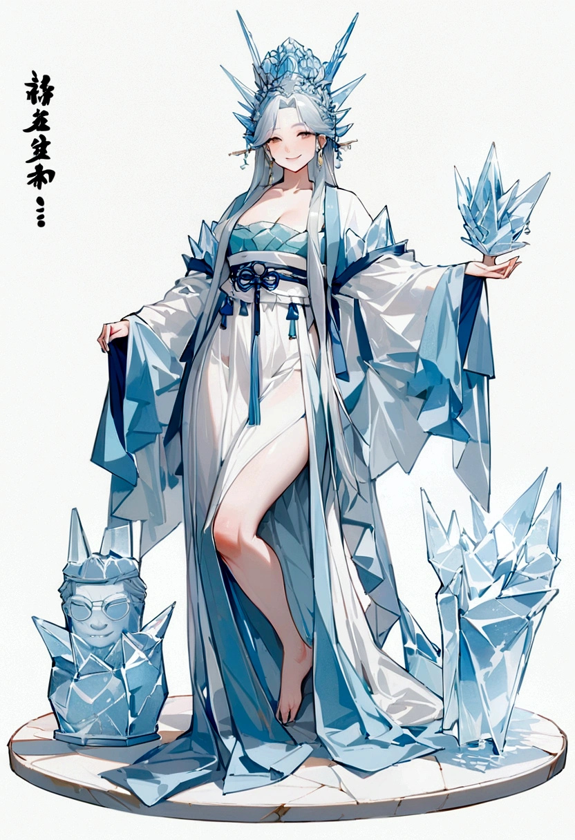 (Ice Sculpture:1.4),angle,(可爱的Ice Sculpture女孩,Anatomically correct,Full Body Love,杰作Ice Sculpture山茶花,Representative Works: Hanfu,Smile)