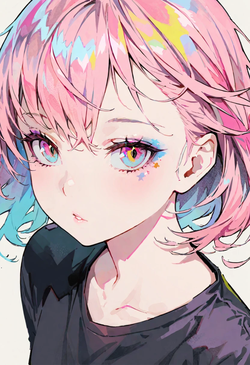 (White background:1.35),(8k, best quality, masterpiece:1.2),\(Eye details\),\(Facial feature details\),(\(clothing details details\)\),whole body,oblique view,(facial focus) ,Very detailed CG Unity 8k wallpaper,File size is huge,super detailed,high resolution,absurd,beautiful eyes,Ray tracing,dramatic shadows,fine details,dramatic angle,Ultra-detailed,(1 girl:1.3),alone,{Komyoji Temple_realize_touhou}
Heart, short_hair, hairband, pink_hair, hair_decoration, Heart_hair_decoration,((white shirt:1.3)),(flat chest:1.25),strong shadow,Frontal close-up