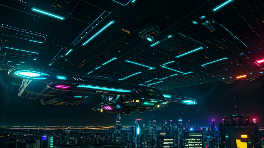 night time, futuristic night illustration, flying cars of all colors, (hovering_car:1.5),, cyberpunk skyline, hovering traffic jam