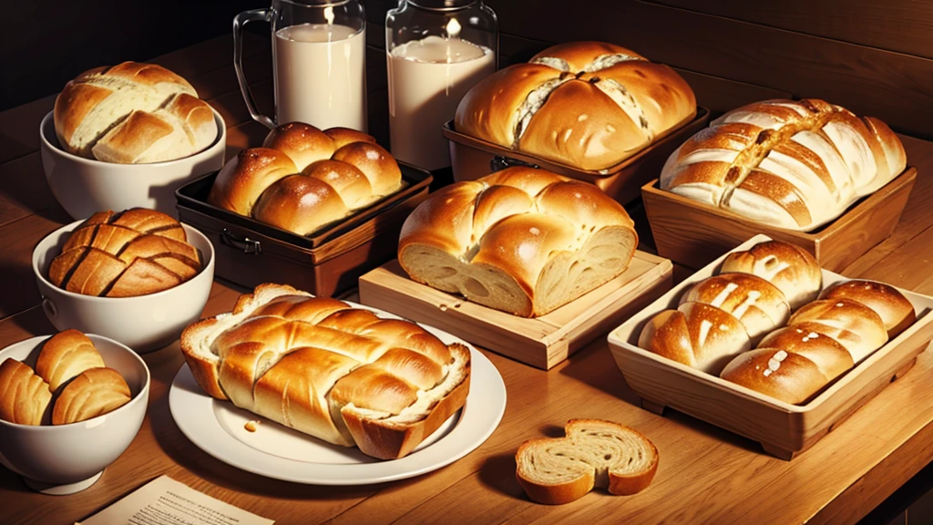 Bread, various snacks on the table