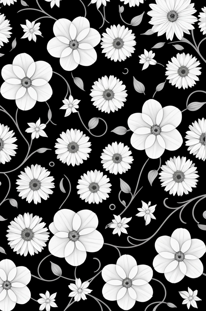 Composition of black and white flowers inspired by the work of Mc Escher 