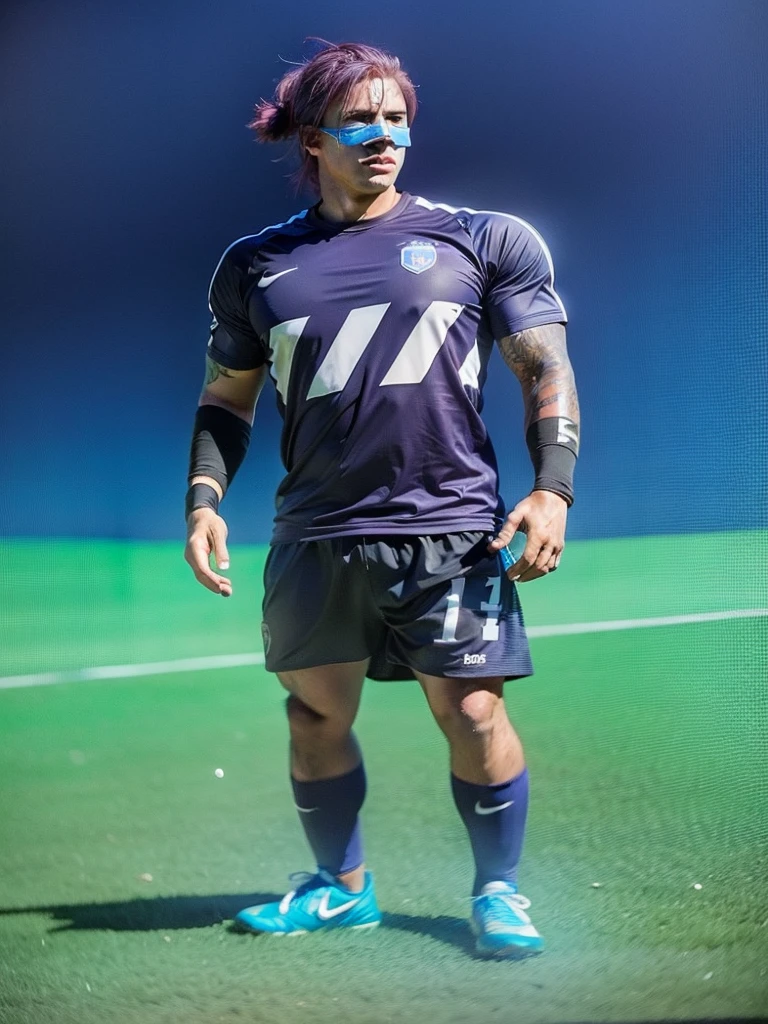 Homem Soccer Player, purple hair, blue easy protection mask