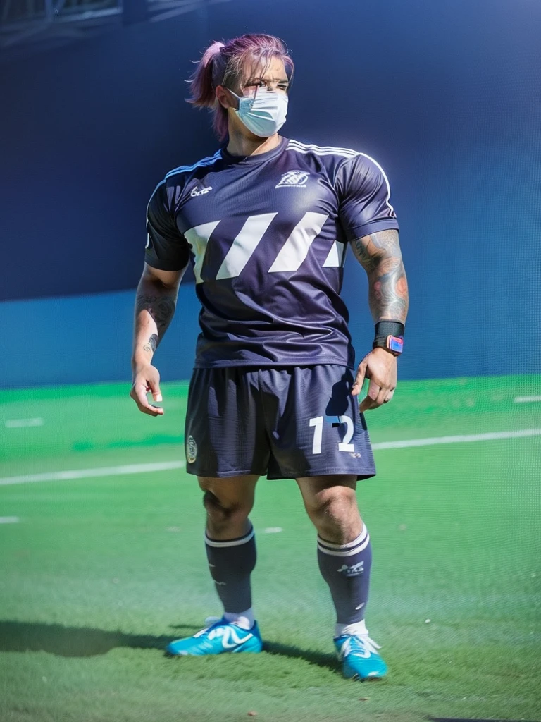 Homem Soccer Player, purple hair, blue easy protection mask