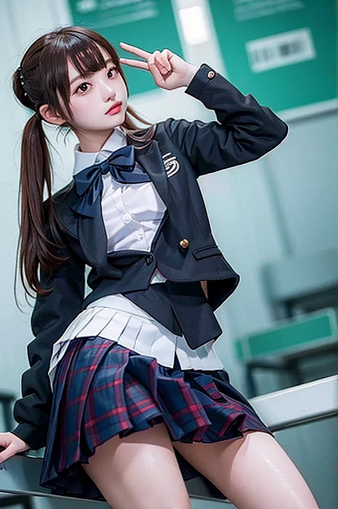1girl, solo,(best quality),(masterpiece:1.1), full body, looking_at_viewer, dynamic angle, school uniform, cute, clear facial skin,
