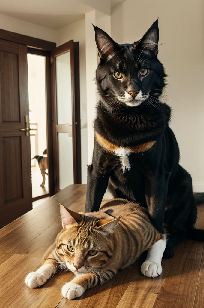 A Dog fucking a Cat on a Table