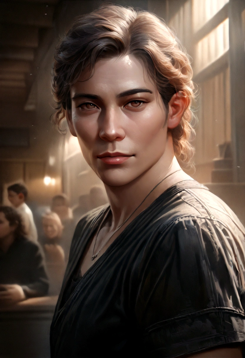 (best quality,4k,8k,highres,masterpiece:1.2),ultra-detailed,(realistic,photorealistic,photo-realistic:1.37), young man , mappa art style, heart-shaped face, almond-shaped structure brown eyes with positive canthal tilt , dark brown hair , his hair is medium length well styled , he looks handsome, he is fair, he looks very young, sharp jawline, he is wearing black shirt, vibrant color,